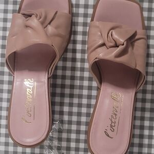 L'INTERVALLE Blush Pink Knot Slide Sandals